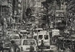 Even People of Johannesburg Still Fighting Against Poverty by Mario Soares, 2017, etching on paper, sold Apr 2026