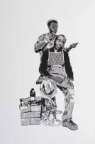Bambo Sibiya, Street Barber I, 2013, linocut on paper