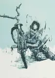 Pedals and Patience by Mbongeni Richman Buthelezi, 2025, screenprint on paper, offered Apr 2026