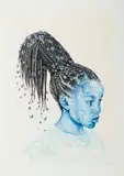 Lebohang Motaung, Blooming Through Blue, 2026, watercolor monotype on paper