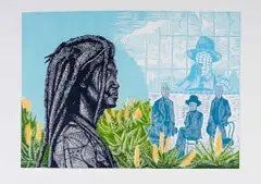 Thulani Gankca, Men Of Property, 2023, linocut on paper