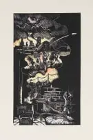 Thabo Skhosana, Conversation with a Branch and the Collapsing World, 2021, linocut on paper