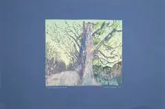 Alice Goldin, Platanes State II, 1986, screenprint on blue paper