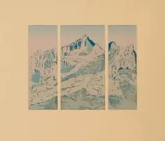 Alice Goldin, Mountain, triptych, 1991, screenprint on light brown paper