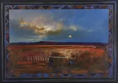 Mel Brigg, Earth and Sky, carved and incised mixed media panel