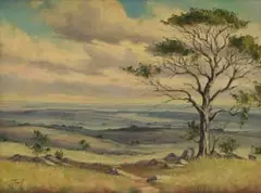 Christopher Tugwell, Expansive Landscape with Tree, oil on canvas laid down on board