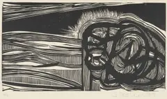 Cecil Skotnes, Figures in an Abstract Landscape, 1979, woodcut on paper
