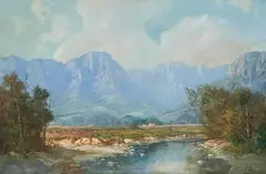 Gabriel de Jongh, Landscape with Stream and Distant Mountains, oil on canvas
