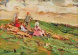 Adriaan Boshoff, Four Figures in a Landscape, oil on board