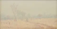 Willem Hermanus Coetzer, Figures on a Misty Path, oil on board