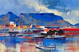 Derric Van Rensburg, Harbour Scene with Table Mountain, oil on canvas
