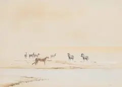 Kim Donaldson, Cheetah and Zebra Herd, watercolour, charcoal and pastel on paper
