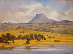 Dale Elliott, Landscape with Small Mountain, oil on canvas laid down on board