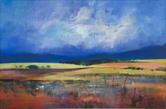 Derric Van Rensburg, Extensive Cloudy Landscape with Distant Hills, oil on canvas laid down on board