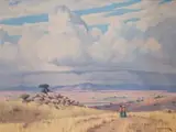 Willem Hermanus Coetzer, Landscape with Figures along a Pathway, oil on canvas laid down on board