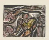 Cecil Skotnes, Death of John, 1979, hand-coloured woodcut on paper