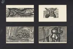 Cecil Skotnes, Abstract Figures, four, 1979, woodcut on paper