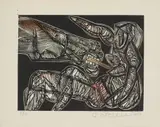 Cecil Skotnes, Beast Threatening a Woman, 1979, woodcut on paper