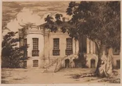 Nita Spilhaus, The Old Drostdy, Worcester, etching on paper laid down on board