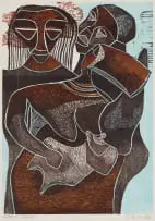 Lucky Sibiya, The Family, 1977, woodcut on paper