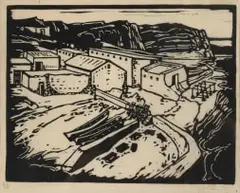 Jacobus Hendrik Pierneef, Vissershawe, Hermanus (Nilant 5), 1930, linocut on tissue paper