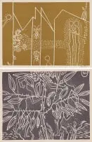 Walter Battiss, The Locust Swarm; Boys Collecting Wild Fruits, two, linocut on paper