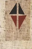 Hannes Harrs, Abstract Composition with Triangles in Red and Black, 2001, woodcut on paper