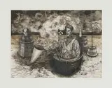 Judy Woodborne, Surreal Scene with Man in Boat, 1994, etching on paper