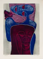 Lucky Sibiya, Two Figures and a Bird, 1977, woodcut on paper