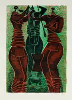 Lucky Sibiya, Three Women, 1977, woodcut on paper