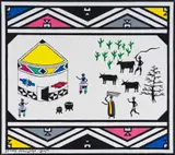 Esther Mahlangu, Untitled (Homestead with Ndebele Pattern), 2013, acrylic on canvas