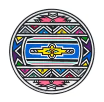 Untitled (Ndebele Circular Abstract with Yellow and Blue Centre) by Esther Mahlangu, 2015, acrylic on canvas, offered Sep 2026