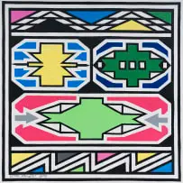 Untitled (Ndebele Pattern with Green and Yellow) by Esther Mahlangu, 2015, acrylic on canvas, offered Sep 2026