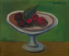 Carl Büchner, Still Life with Fig and Stone Fruit, oil on board