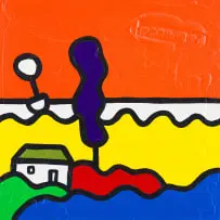 Richard Scott, Orange Sea Side (sic) Village, oil on canvas