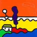 Richard Scott, Orange Sea Side (sic) Village, oil on canvas