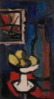 Maurice van Essche, Still Life with Fruit in a White Dish, oil on board