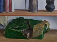 Andries Gouws, Still Life with Package, oil on canvas