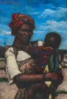 Willie Bester, Mother and Child, 2000, oil on canvas, in the artist's hand-made frame