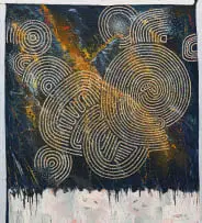 Robert Slingsby, Abstract Circular Composition, 1988, acrylic and silver leaf on canvas