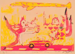 Beezy Bailey, Coming and Going, 1993, screenprint on paper laid down on board