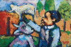 Solomon Siko, The Goats I, oil on board