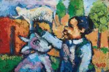 Solomon Siko, The Goats I, oil on board