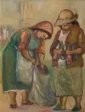 Amos Langdown, Women with Glass Bottles, oil on canvas laid down on board