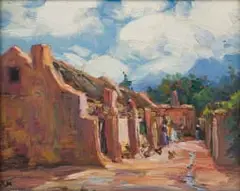 Hugo Naude, Straat-toneel in Worcester (Street Scene in Worcester), oil on panel