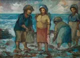 Amos Langdown, Fishermen, oil on canvas laid down on board