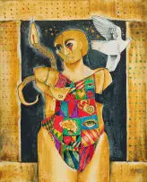 Michael Heyns, Figure with Snake and Dove, 1987, oil on canvas