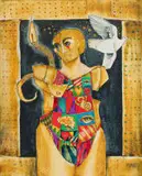 Michael Heyns, Figure with Snake and Dove, 1987, oil on canvas