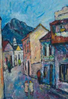 Kenneth Baker, Bo-Kaap Street Scene, 1977, oil on board