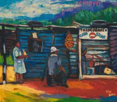 Solomon Siko, Spaza Shop, 2001, oil on board